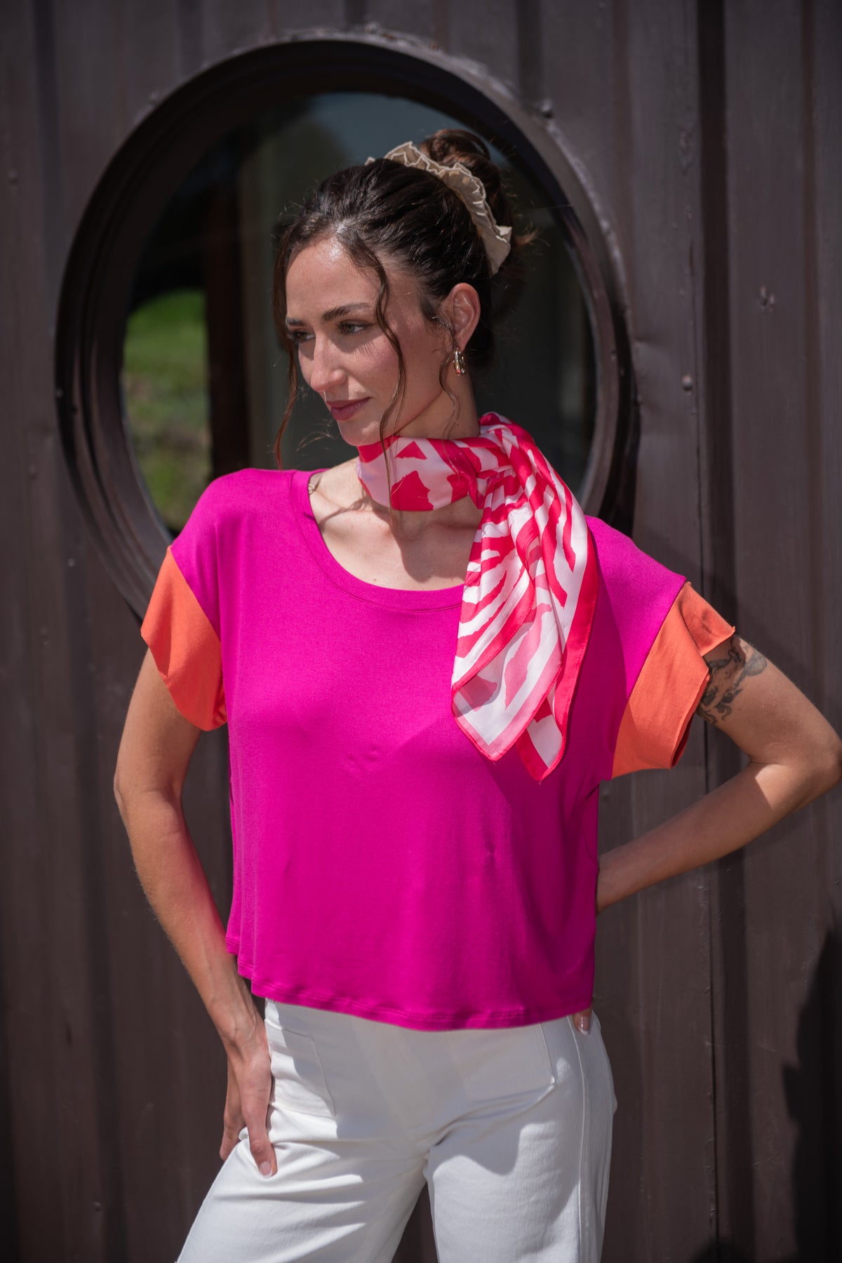 POLERA MANGA BICOLOR ALGODÓN