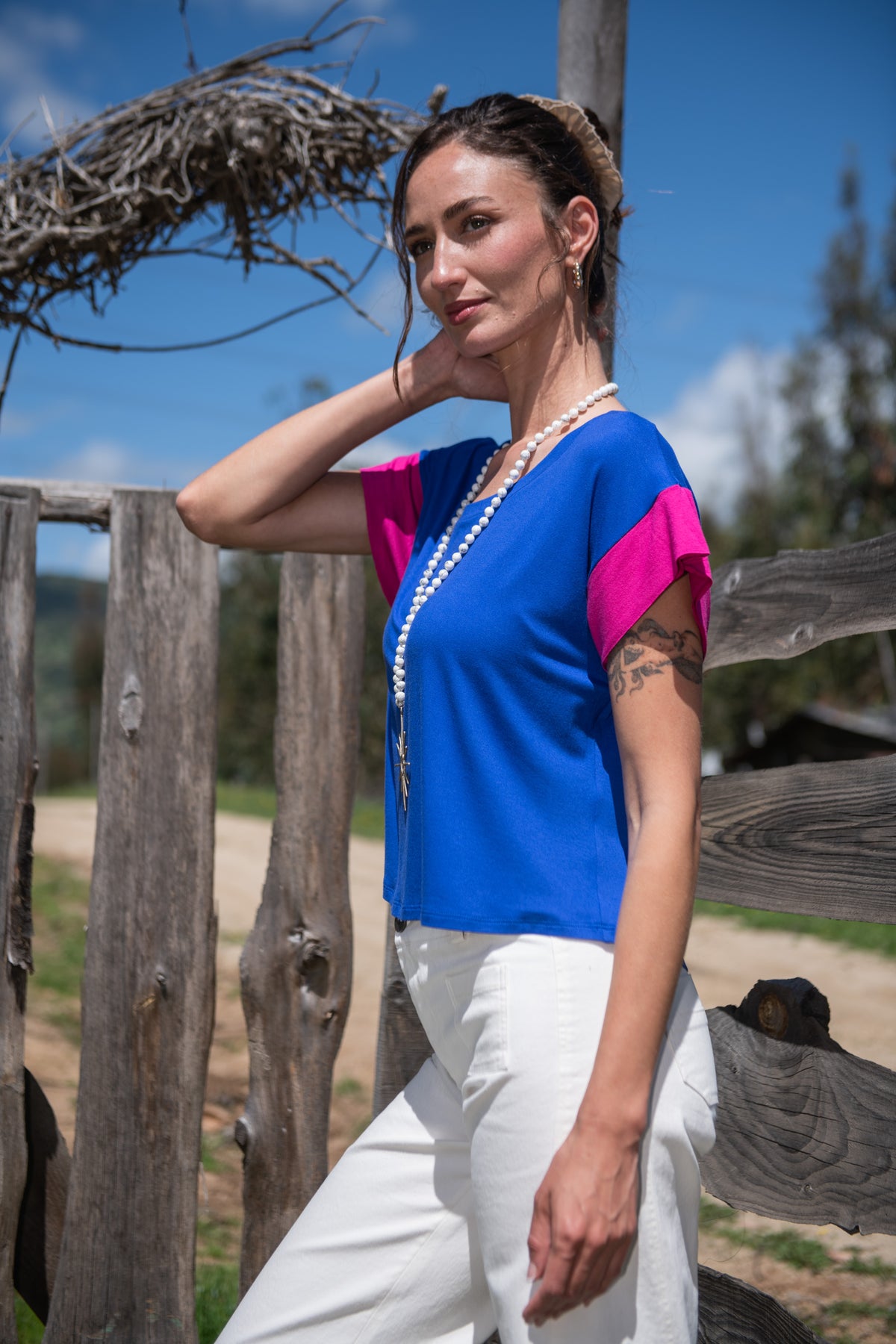 POLERA MANGA BICOLOR ALGODÓN