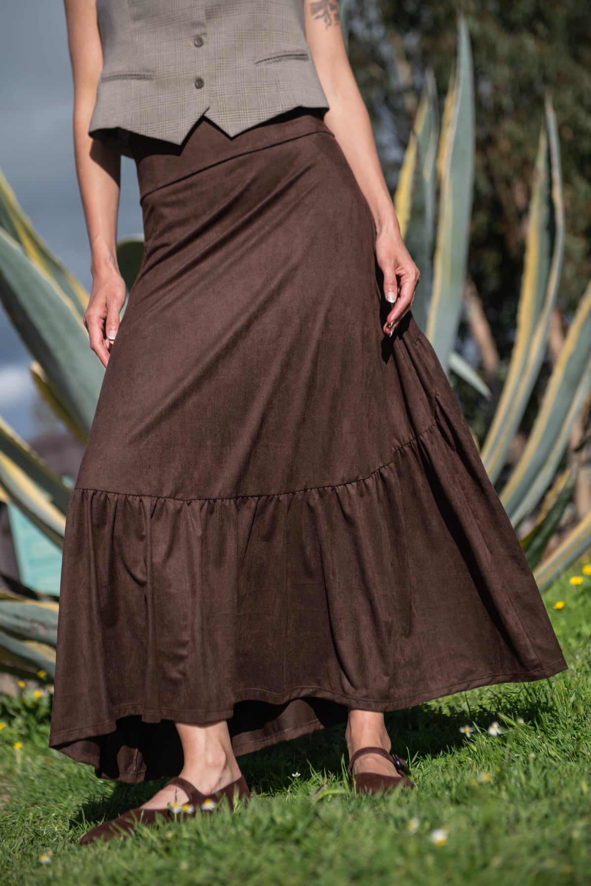 POLLERA GAMUZA CAFÉ