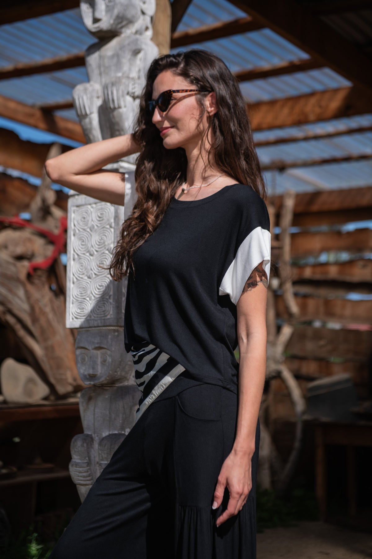 POLERA MANGA BICOLOR ALGODÓN