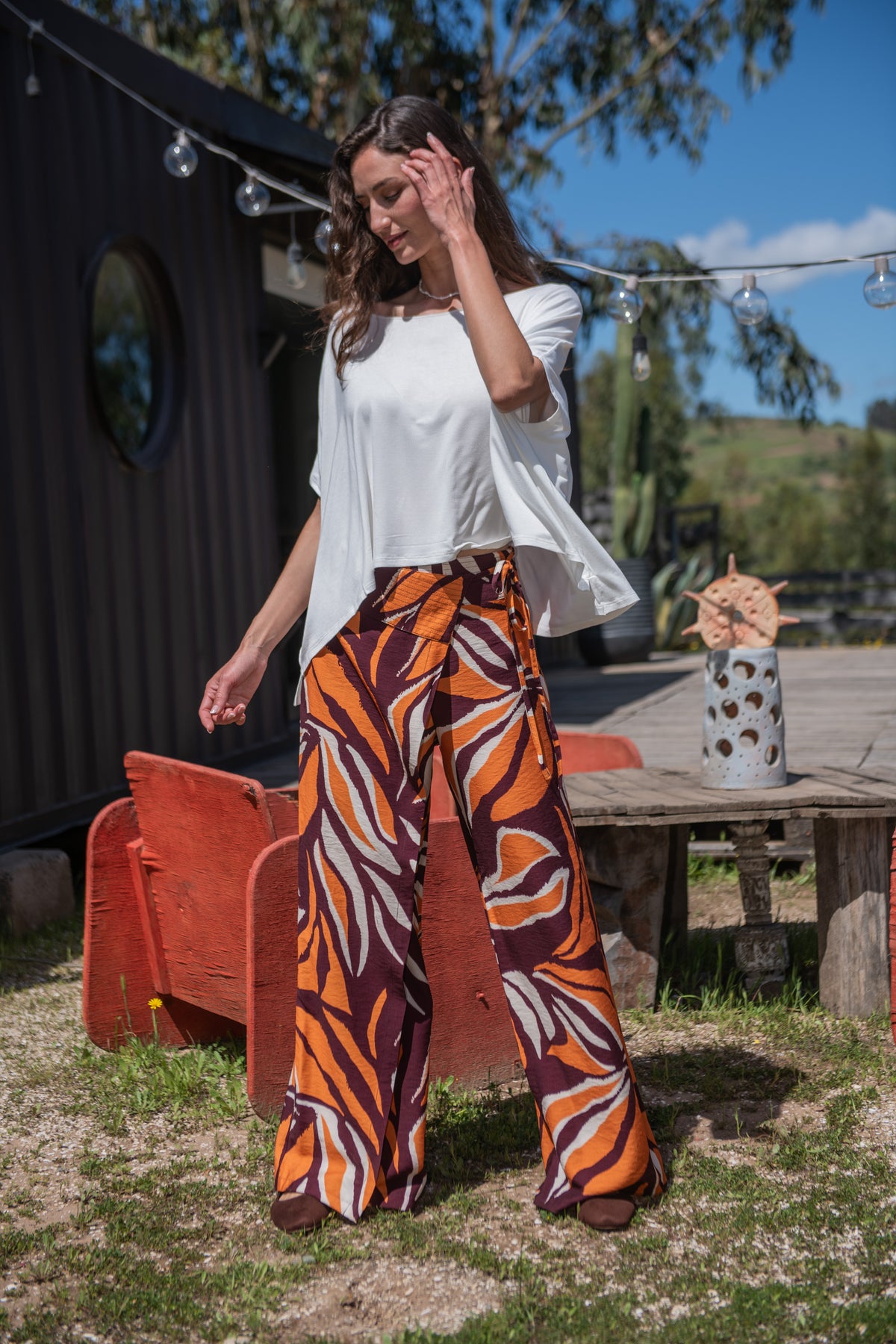 PANTALÓN DOMINGA ESTAMPADO NARANJO