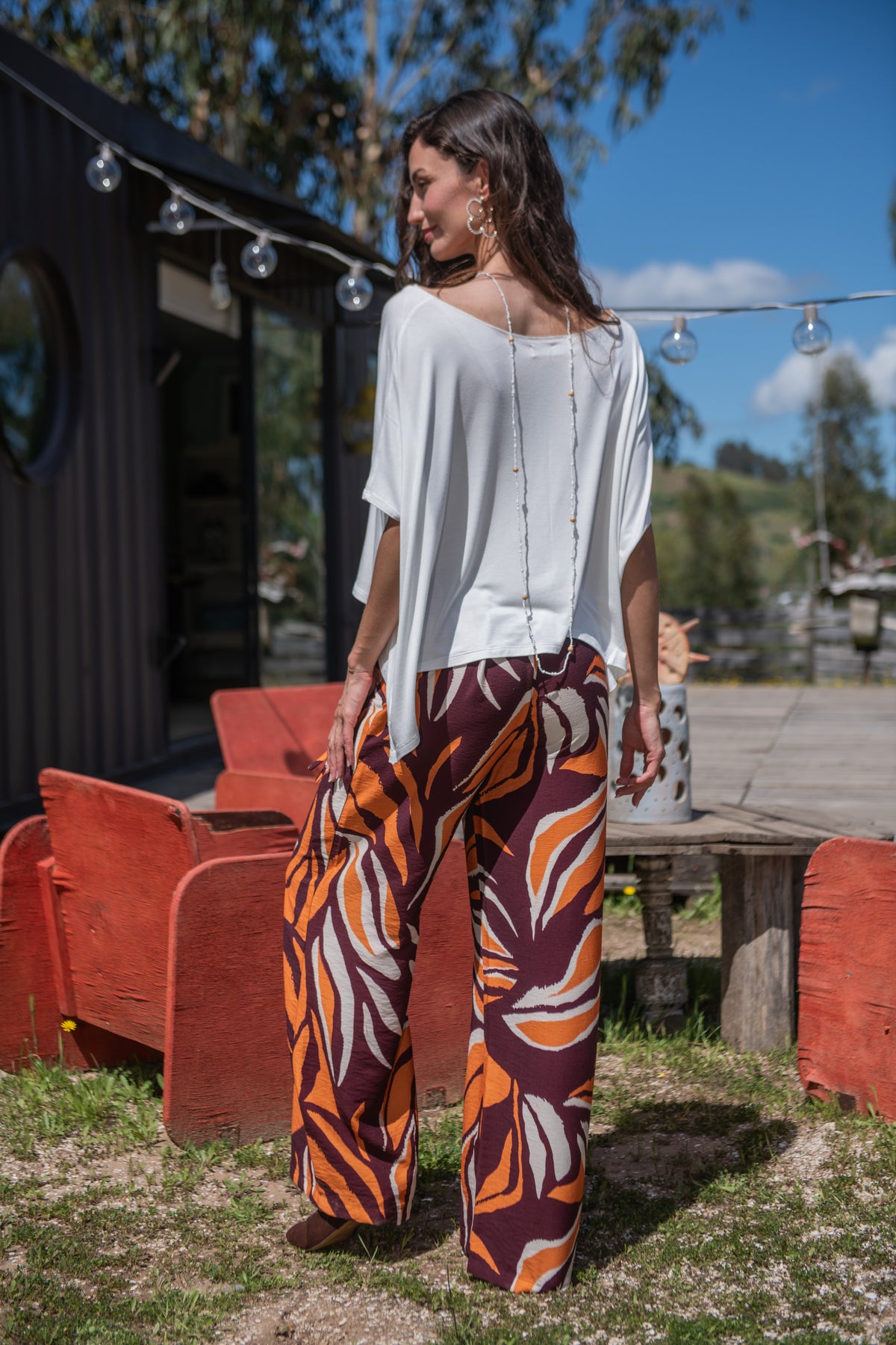 PANTALÓN DOMINGA ESTAMPADO NARANJO