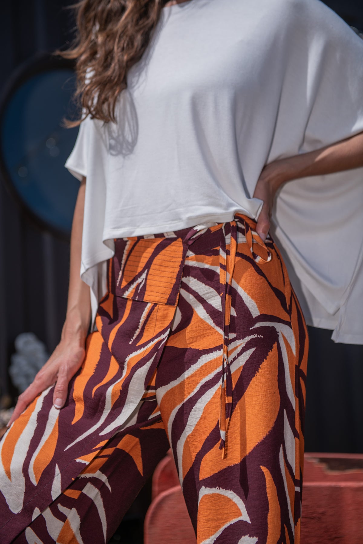 PANTALÓN DOMINGA ESTAMPADO NARANJO