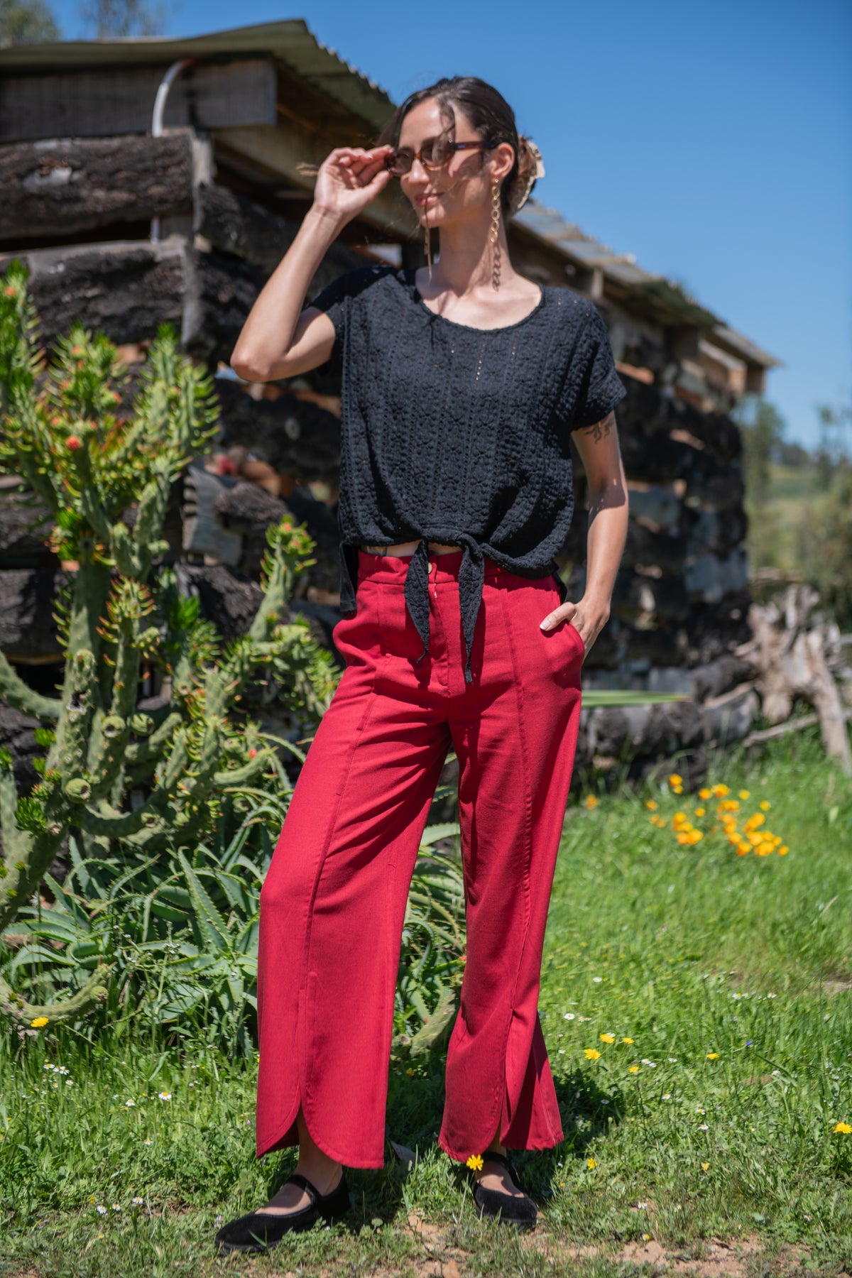 PANTALÓN LINO BEA ROJO ITALIANO